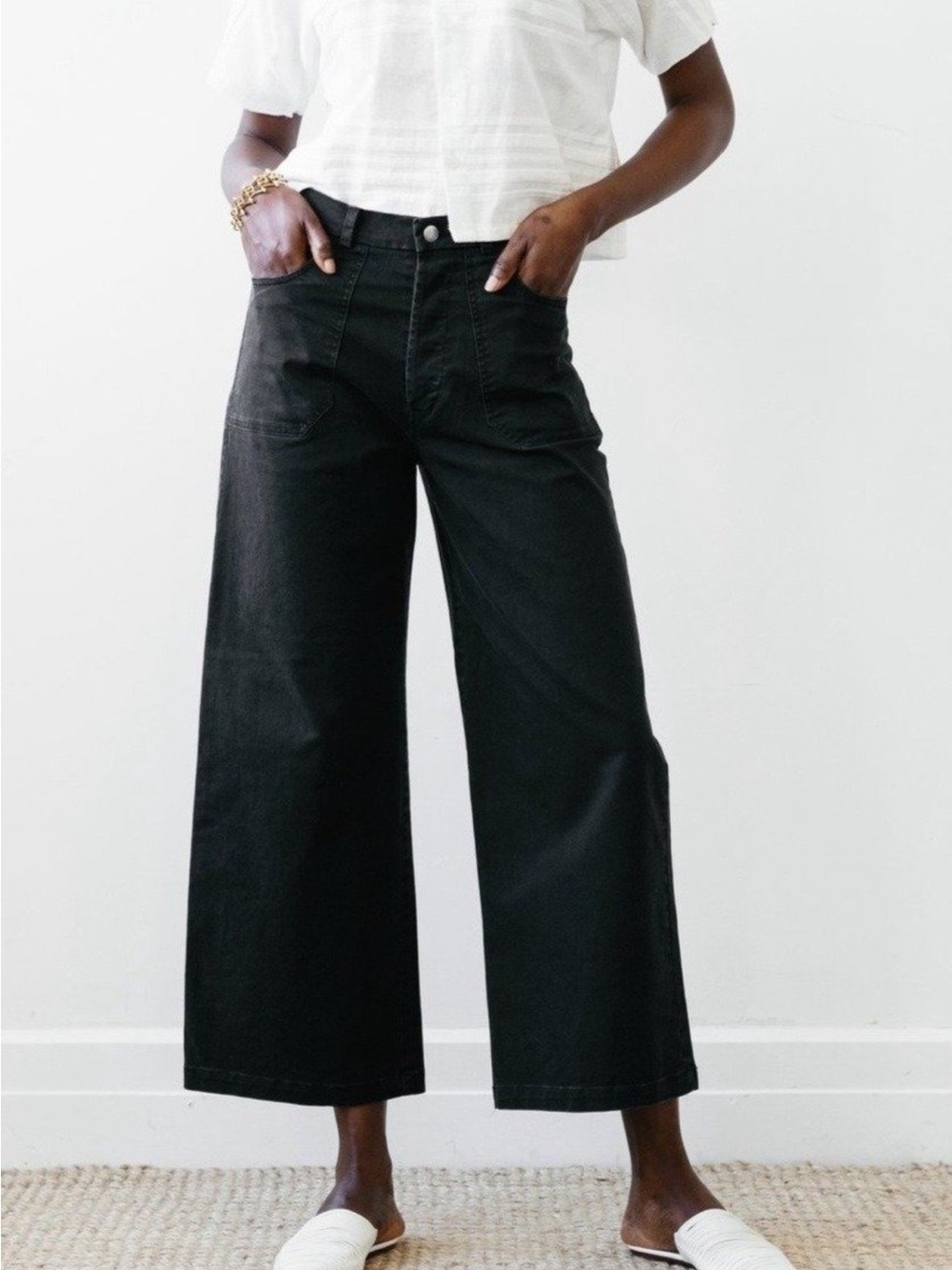 Loup Simone Black High Rise Wide Leg Crop Jeans Size S NWT